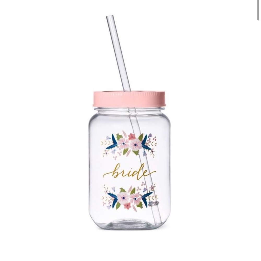 Floral “Bride Tribe” 16 oz. Plastic Mason Jar | Bride Tribe  | Bridesmaid Gifts